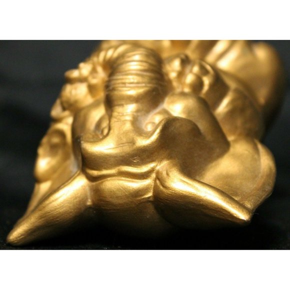 VTG Ceramic Elephant Holding Mouse Gold Colored Yoga Posing Figurine Statue 6" - Picture 7 of 10